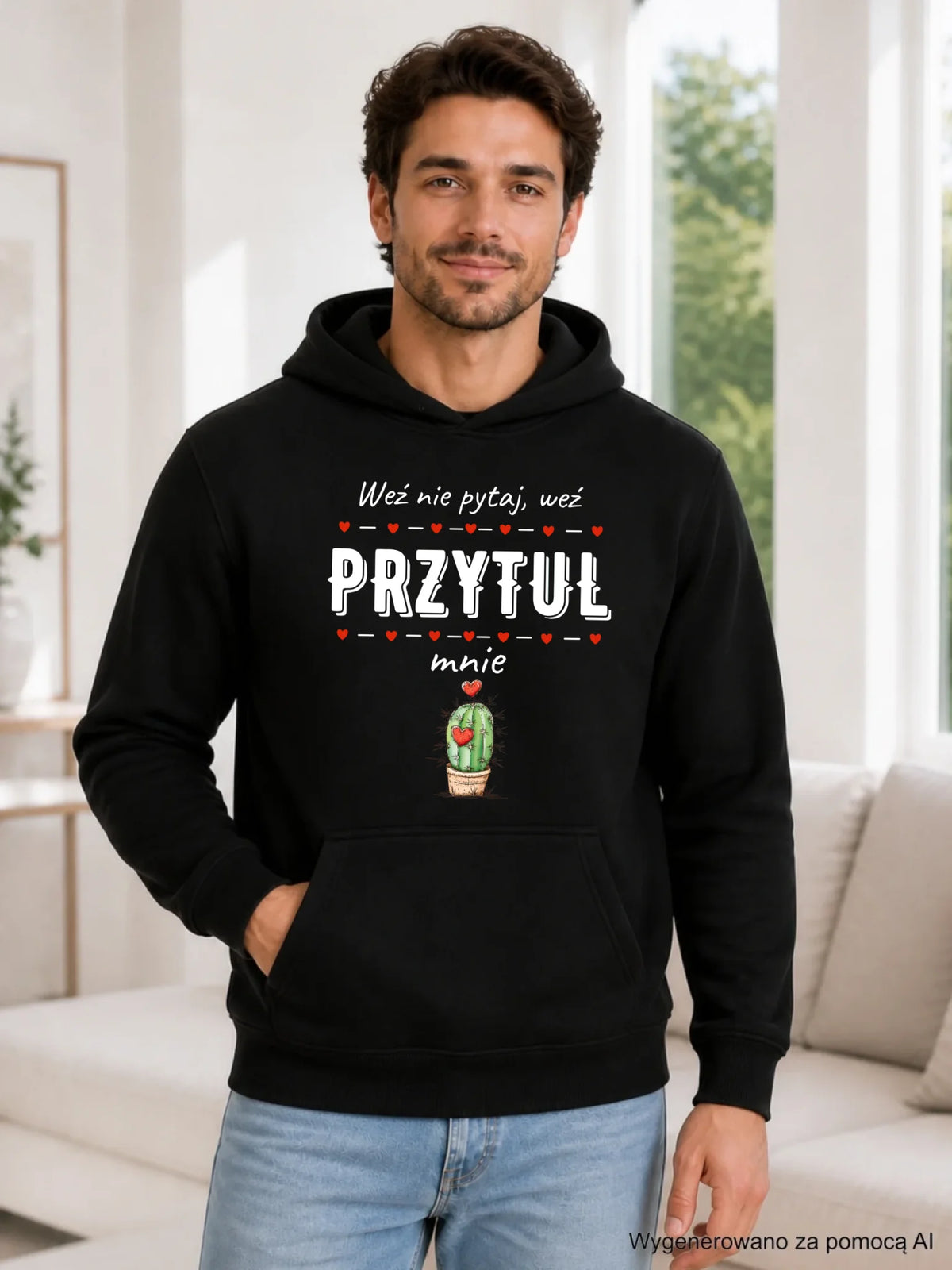 Bluza męska z kapturem - Weź nie pytaj, weź przytul mnie W49