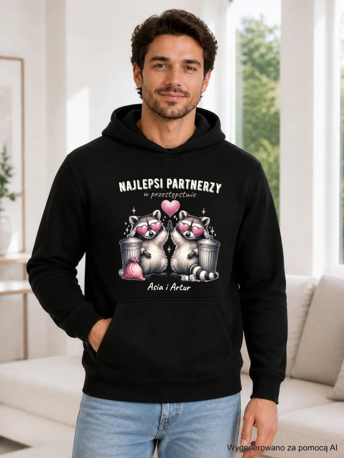 Bluza męska z kapturem dla par - Najlepsi partnerzy w przestępstwie - personalizowana W27