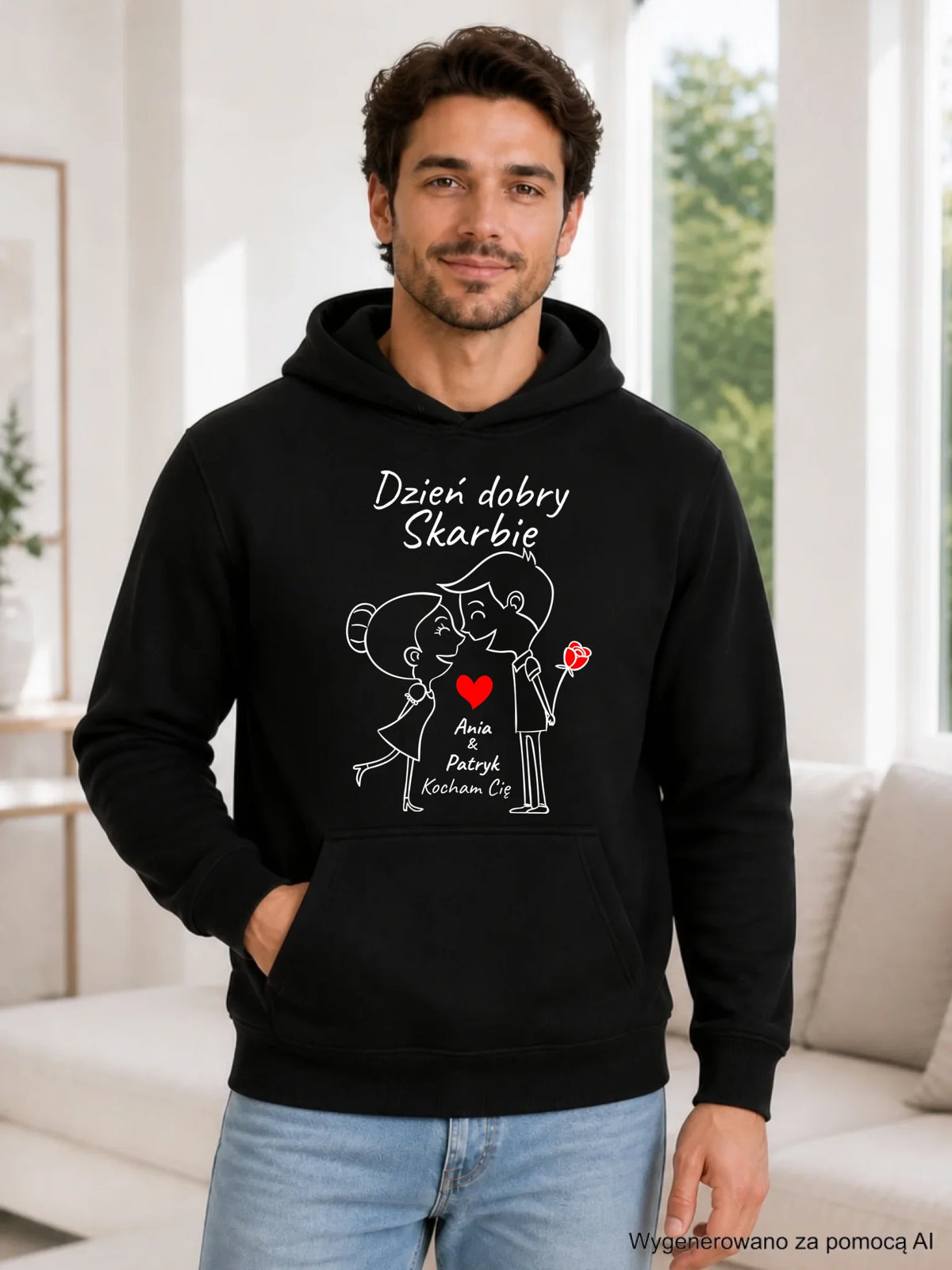 Bluza męska z kapturem dla par - Dzień dobry Skarbie - personalizowana W15