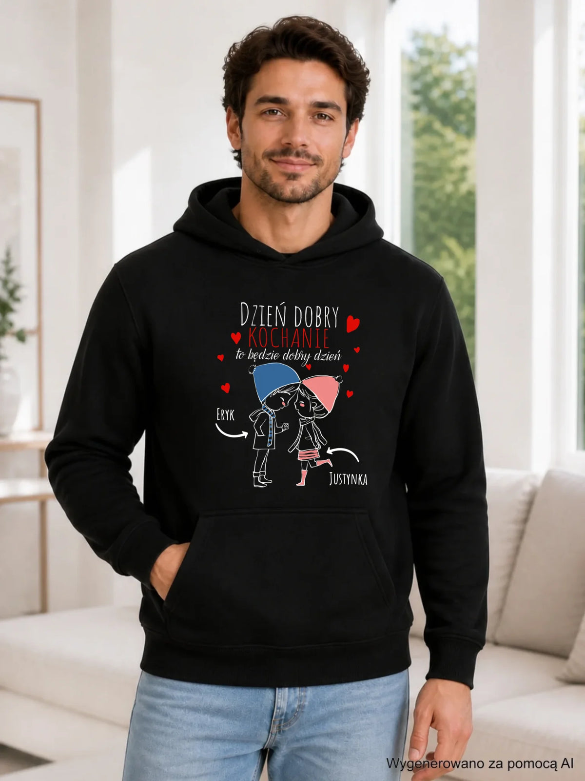 Bluza męska z kapturem dla par - Dzień dobry Kochanie - personalizowana W10