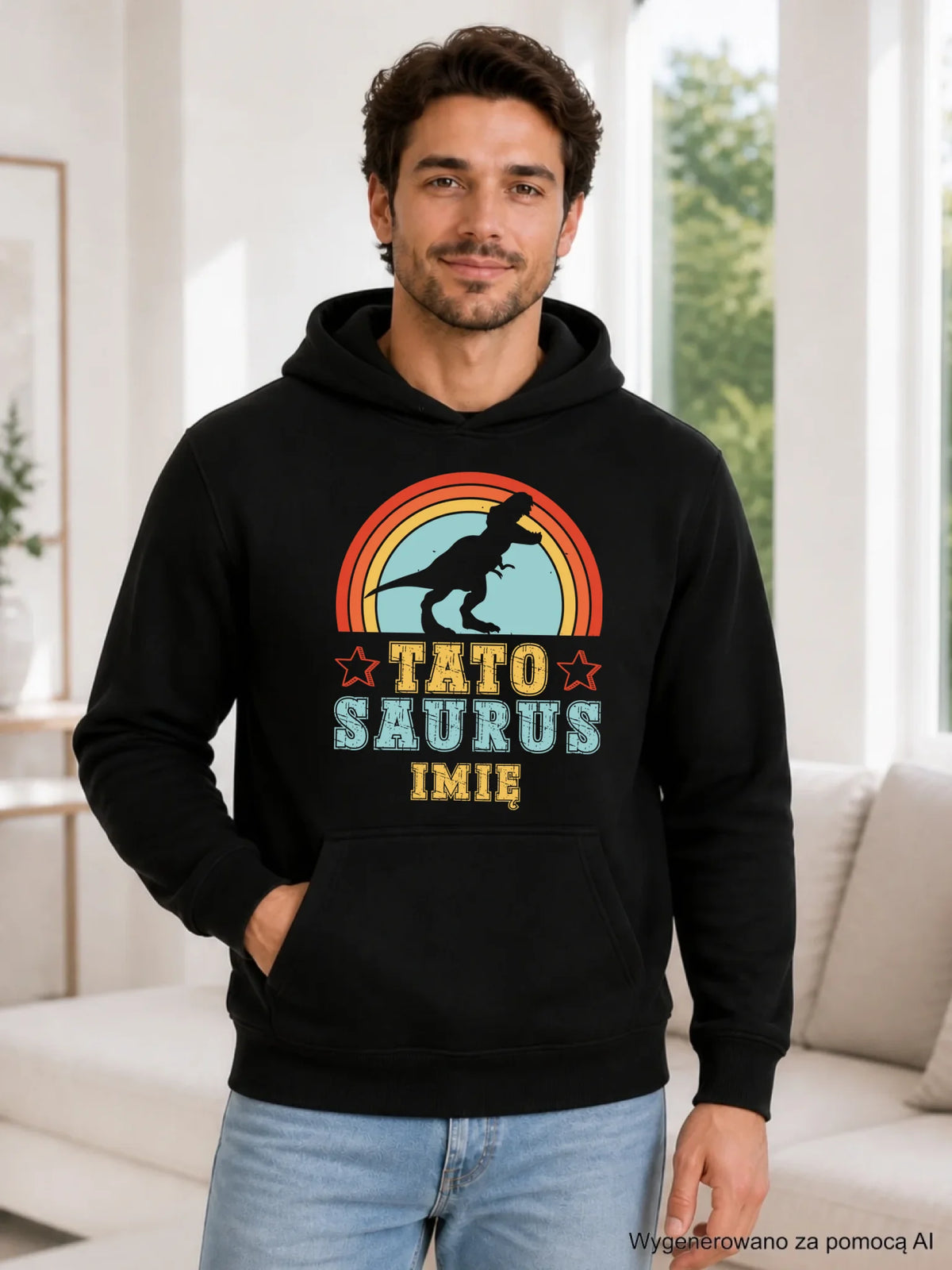 Bluza męska z kapturem dla taty - Tato Saurus - personalizowana DT03