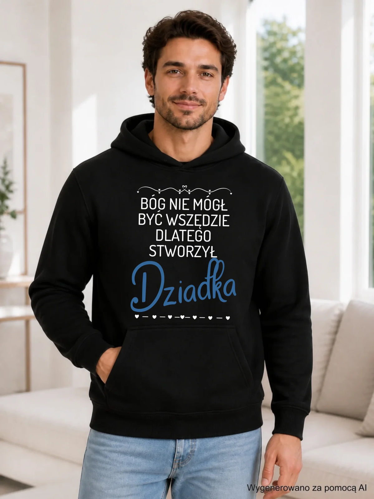Bluza z kapturem dla dziadka - Bóg nie mógł być wszędzie dlatego stworzył dziadka D09