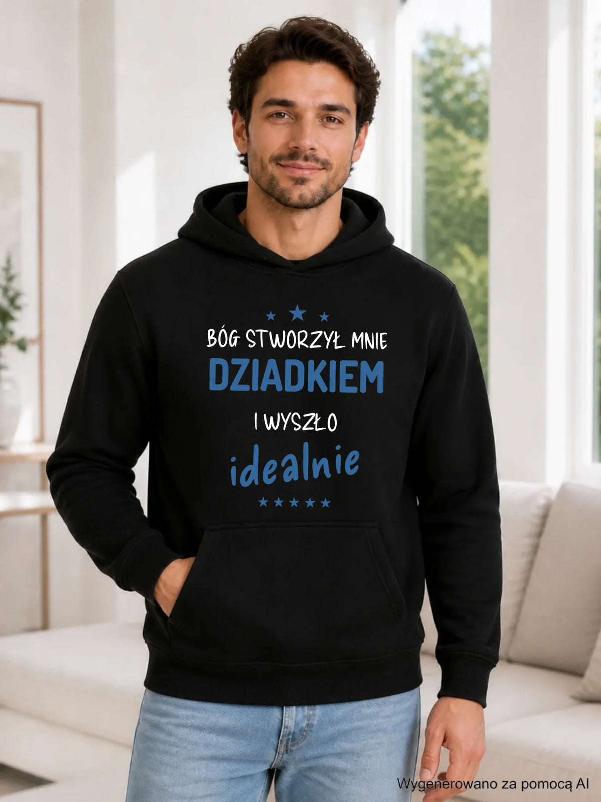 Bluza z kapturem dla dziadka - Bóg stworzył mnie dziadkiem i wyszło idealnie D08