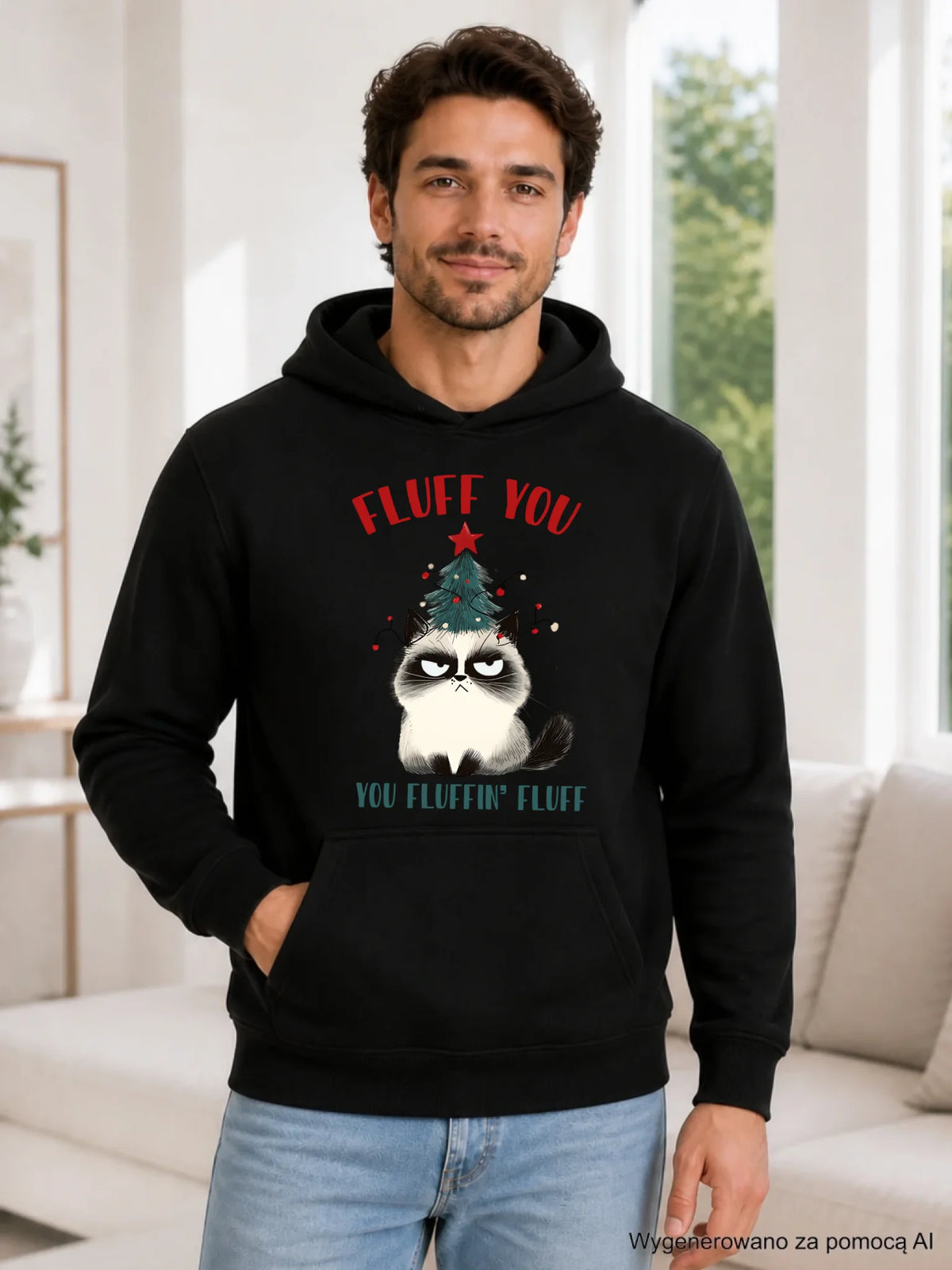Bluza męska z kapturem świąteczna - Fluff You BN10