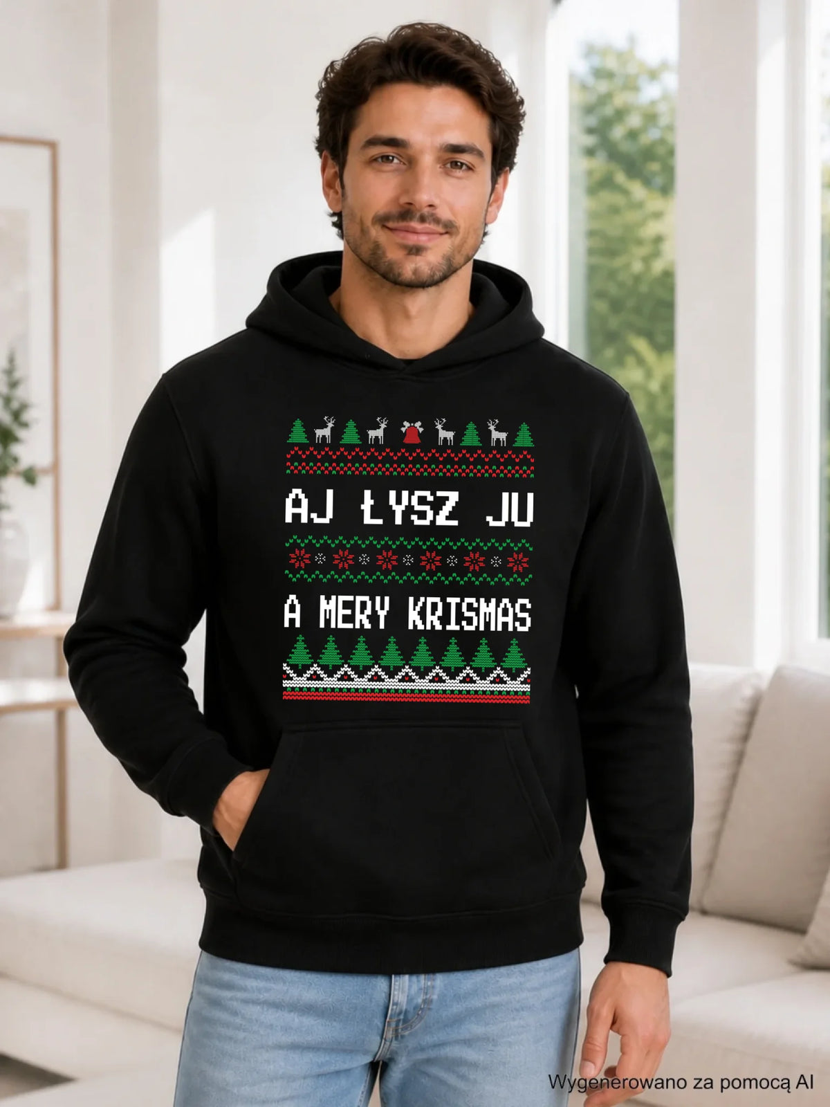 Bluza męska z kapturem świąteczna - Aj łysz ju a mery krismas BN12
