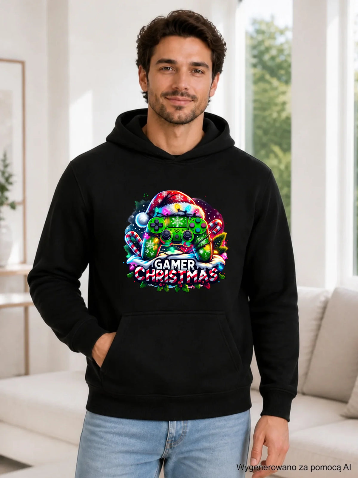Bluza męska z kapturem świąteczna - prezent dla gracza - Christmas gamer BN22