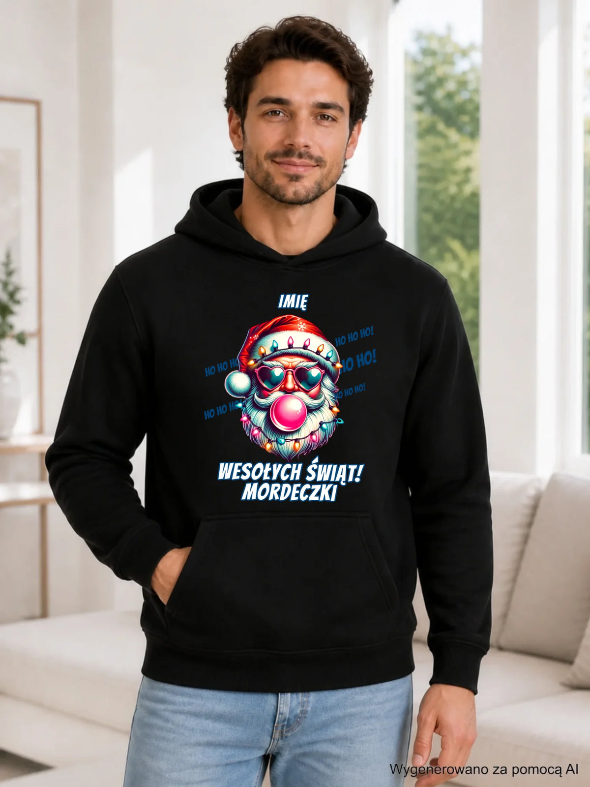 Bluza męska z kapturem świąteczna - Mikołaj Wesołych Świąt Mordeczki - personalizowana BN17