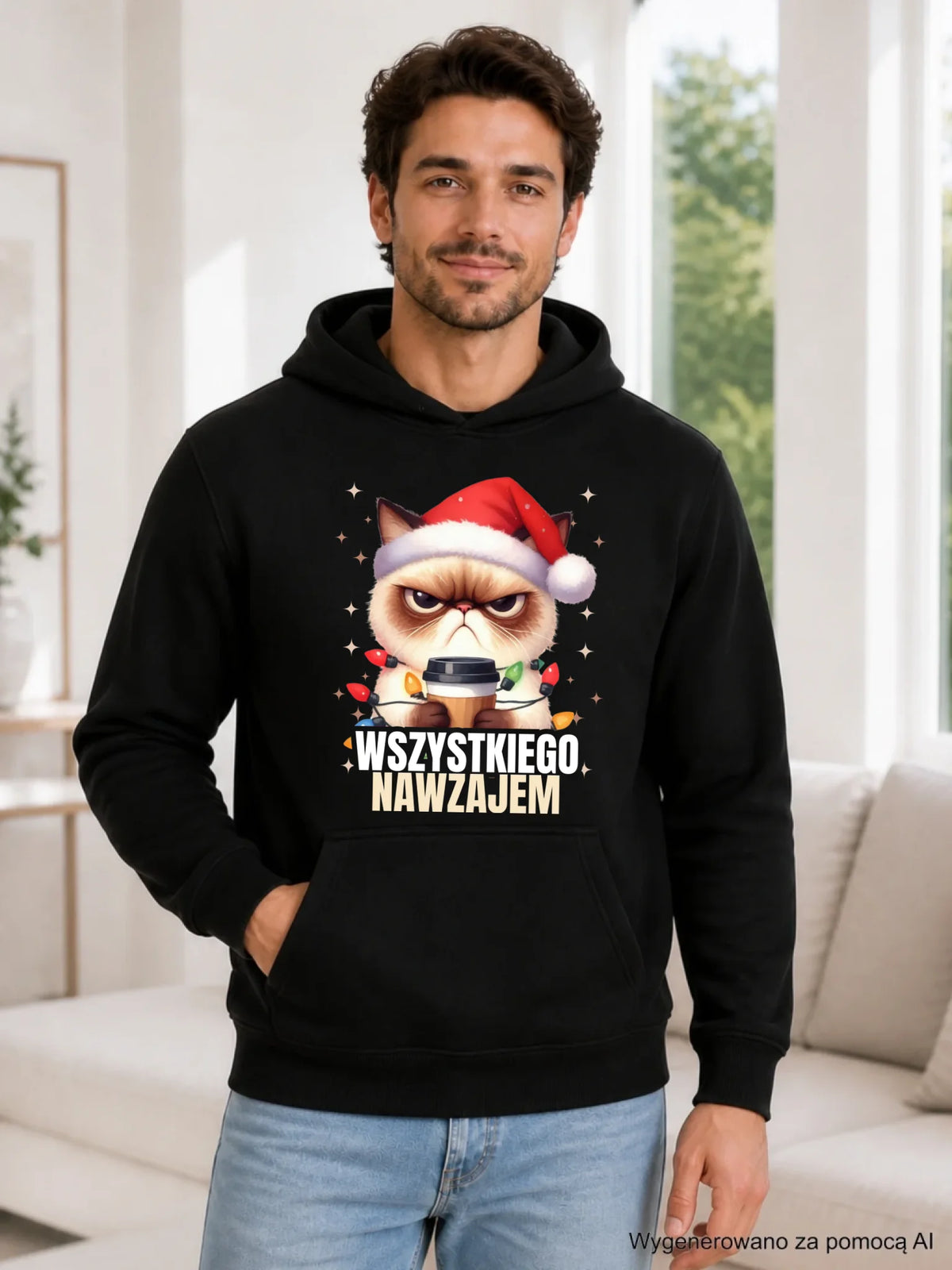 Bluza męska z kapturem świąteczna - Grumpy Cat Wszystkiego nawzajem BN33