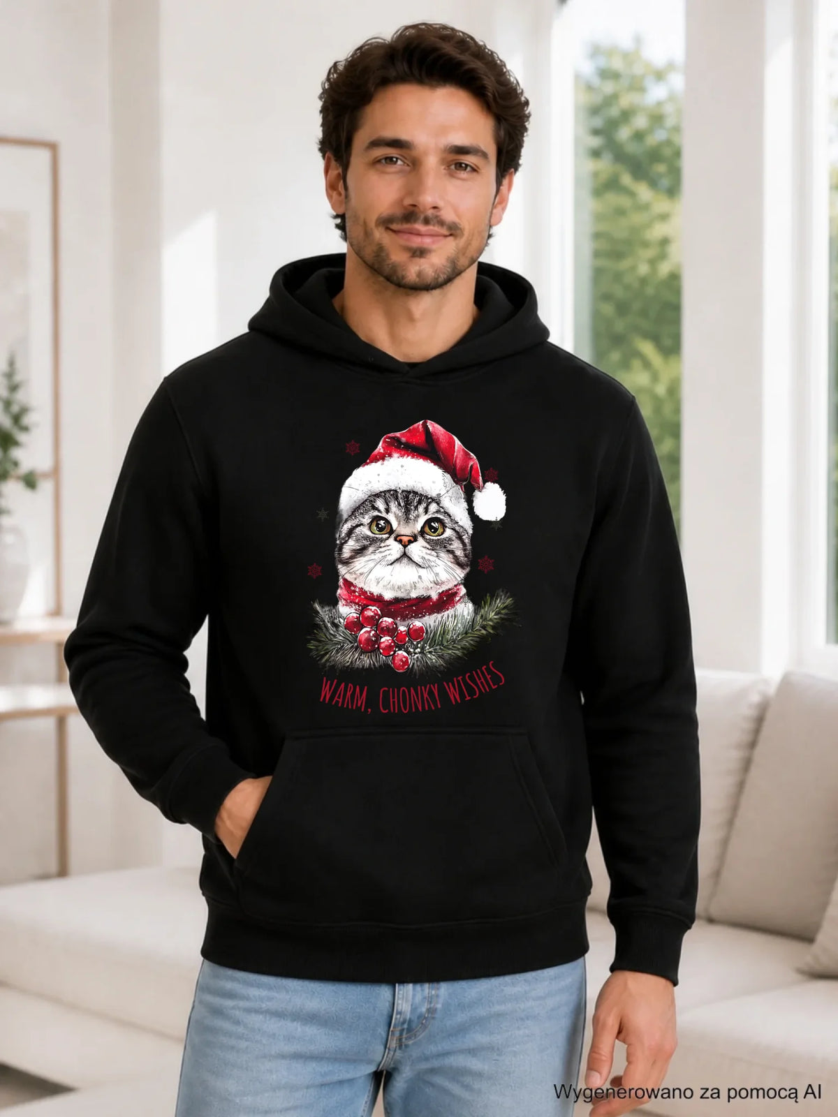 Bluza męska z kapturem świąteczna - Warm, Chonky Wishes BN36