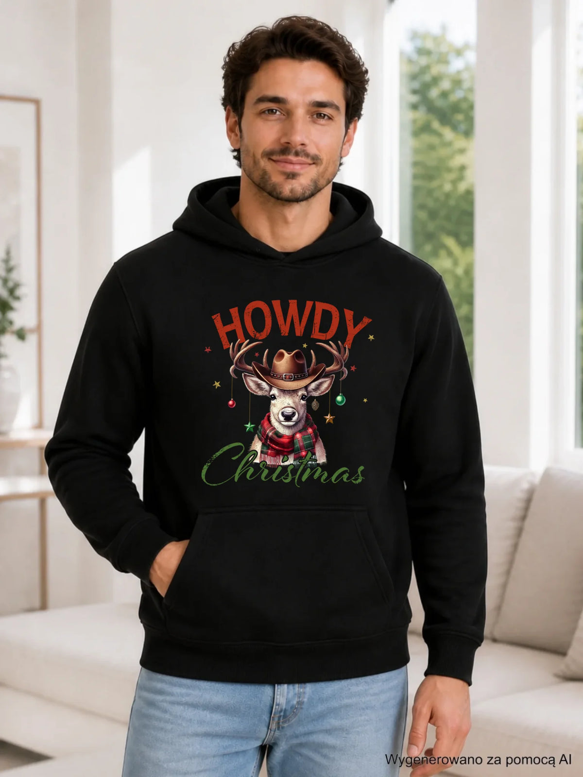 Bluza męska z kapturem świąteczna - Howdy Christmas BN54