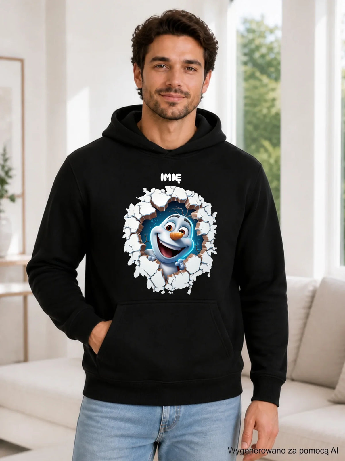 Bluza męska z kapturem świąteczna - Bałwan 3D - personalizowana BN84