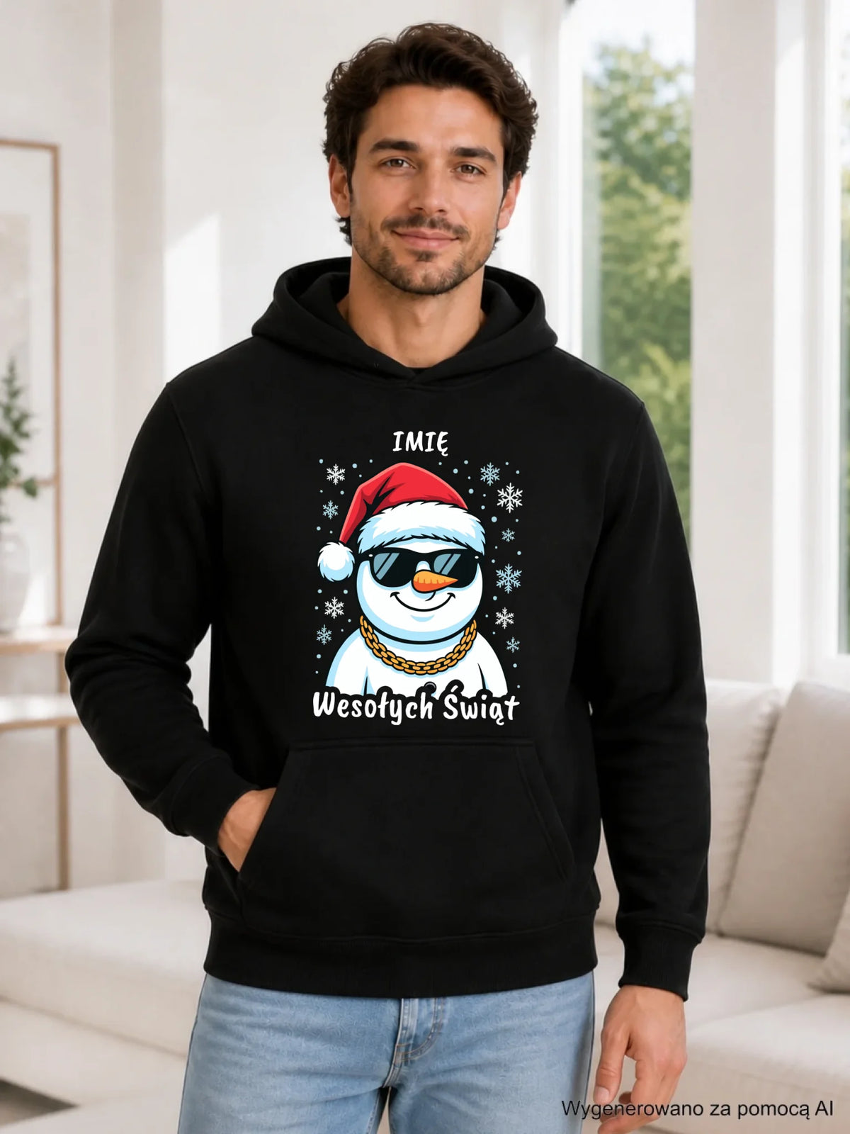 Bluza damska z kapturem świąteczna - Wesoły bałwan Wesołych Świąt - personalizowana BN82