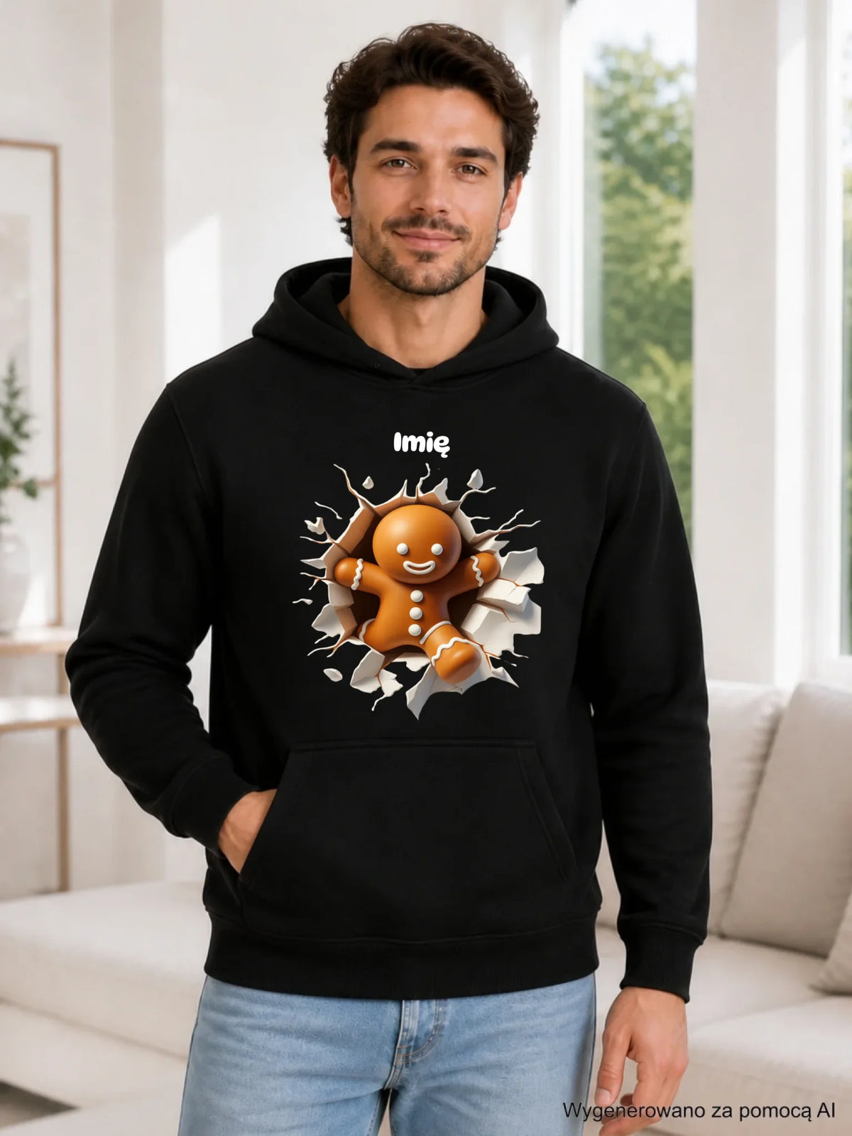Bluza męska z kapturem świąteczna - Pierniczek 3D - personalizowana BN81