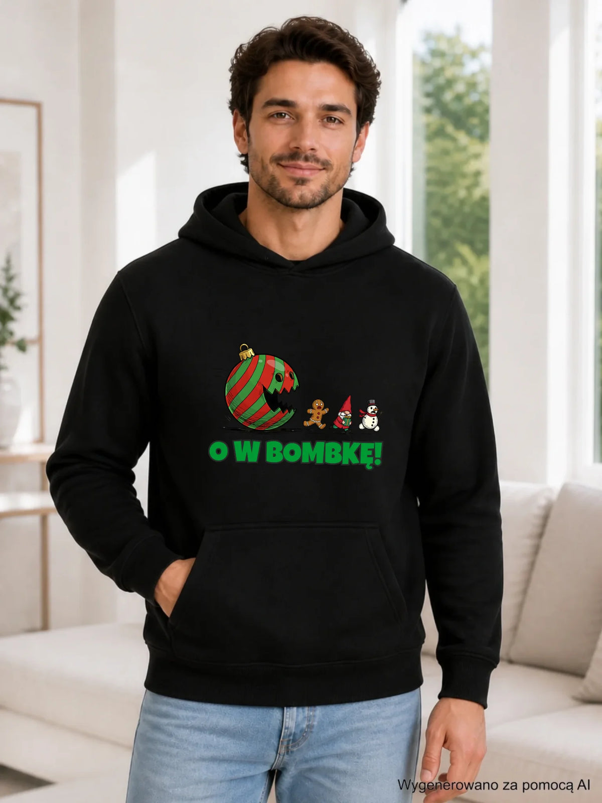 Bluza męska z kapturem świąteczna - O w bombkę BN142