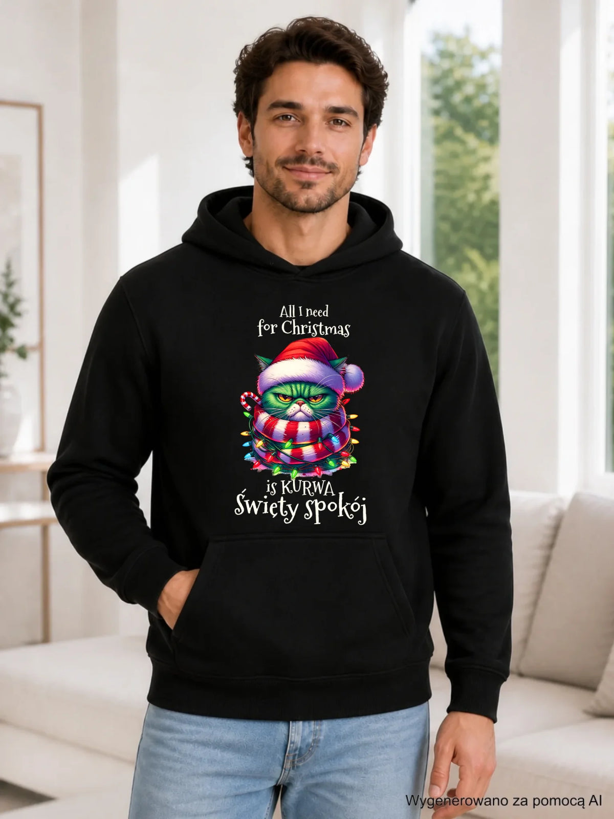 Bluza męska z kapturem świąteczna - All I need for Christmas is ku*wa święty spokój - bez cenzury BN101