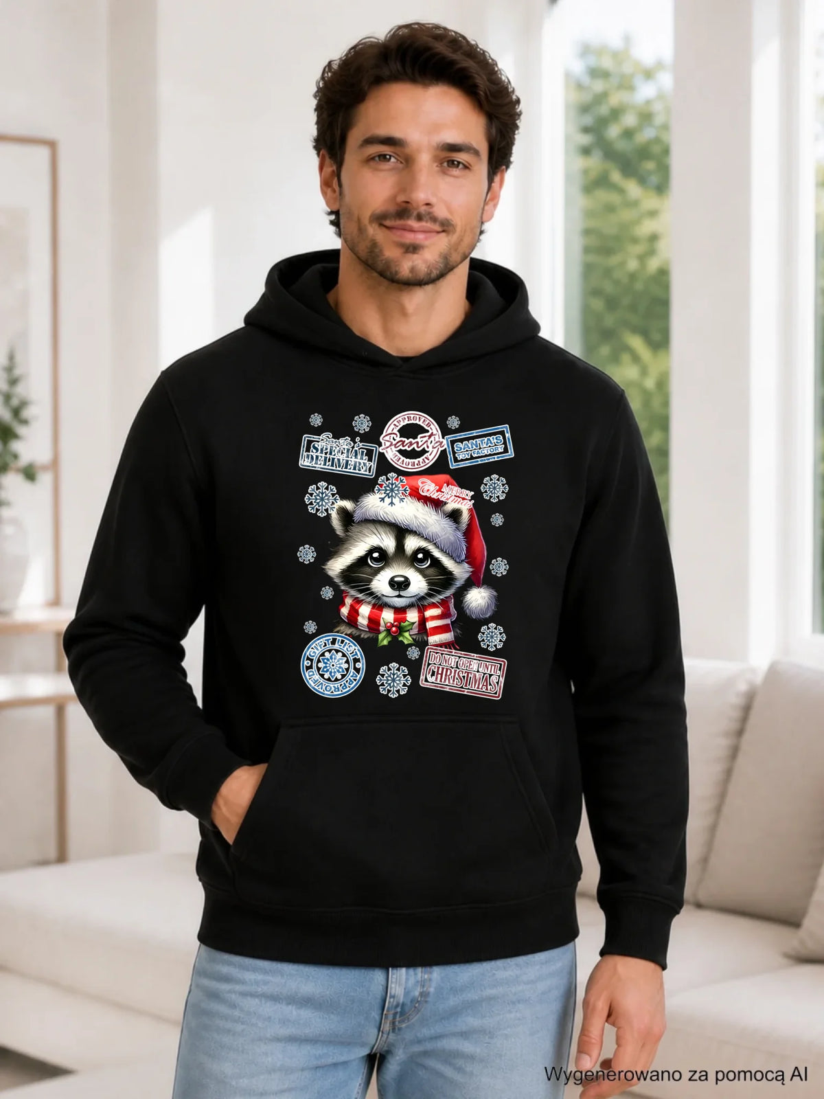 Bluza męska z kapturem świąteczna - Szop - Przesyłka od Mikołaja BN104