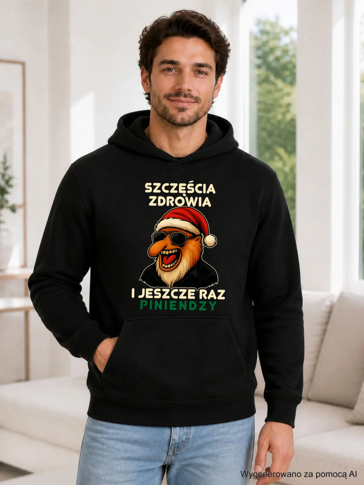 Bluza męska z kapturem świąteczna - Janusz Nosacz - I jeszcze raz piniendzy BN111
