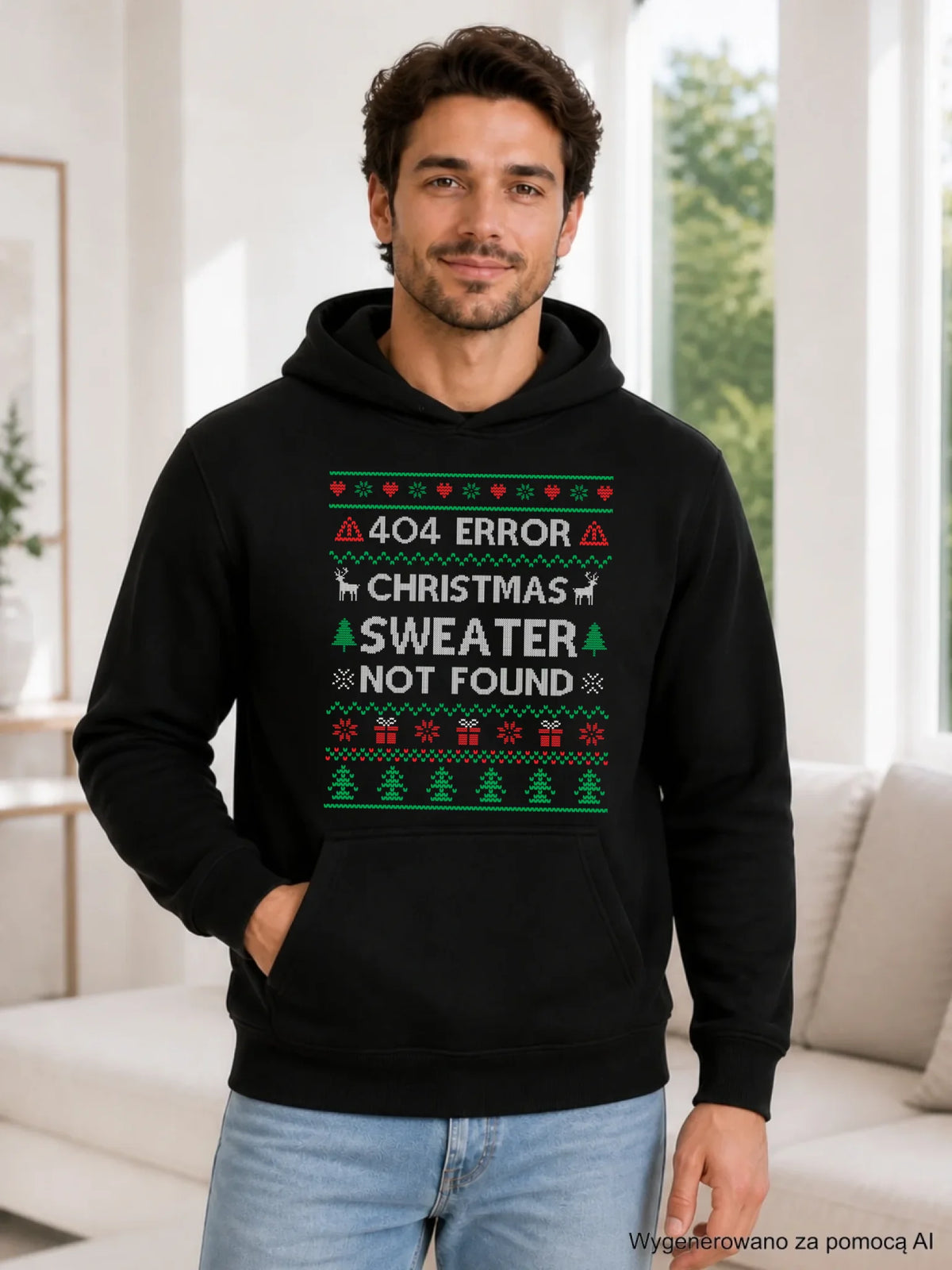 Bluza męska z kapturem świąteczna - Error 404 Christmas sweater not found BN107
