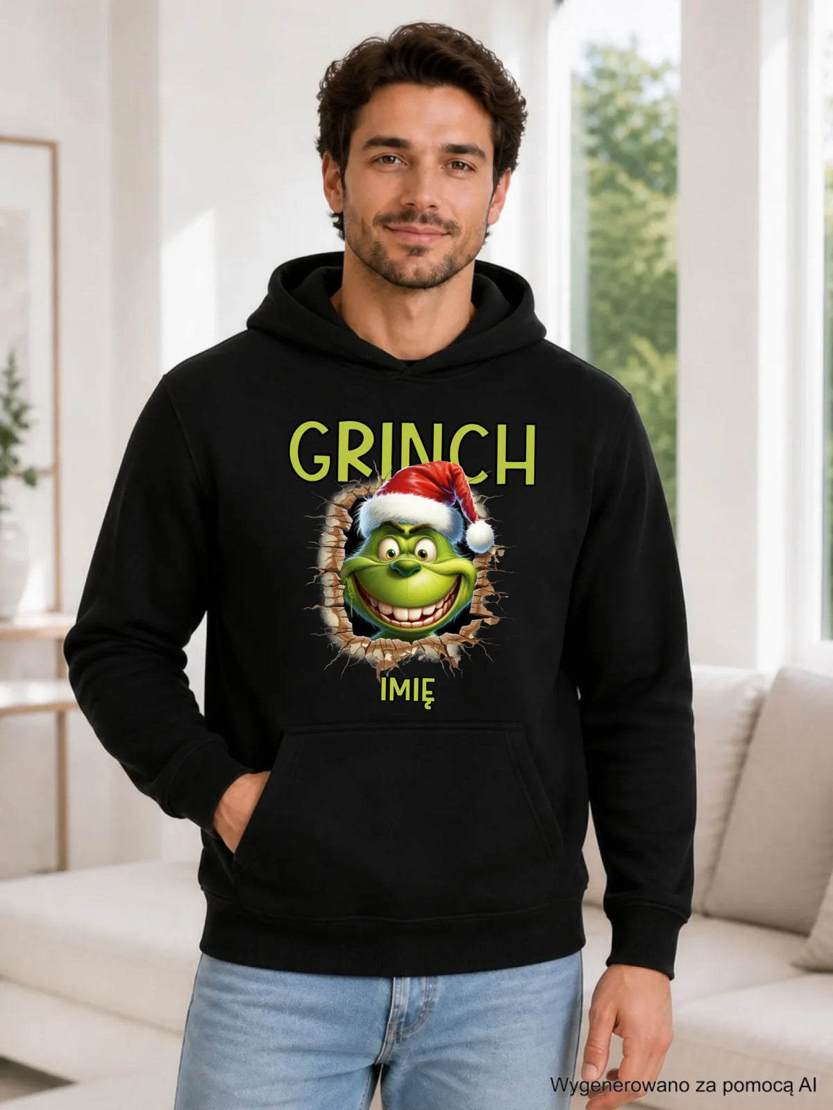 Bluza męska z kapturem świąteczna - Grinch - personalizowana BN112