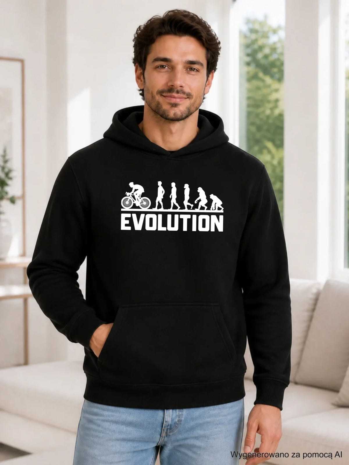 Bluza męska z kapturem na rower - Ewolucja rowerzysty HR04