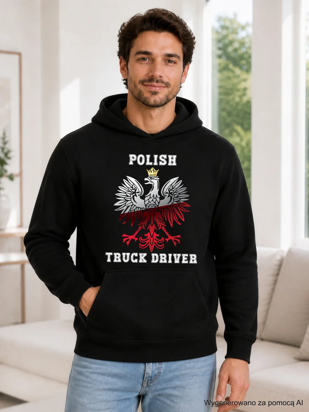 Bluza męska z kapturem dla kierowcy ciężarówki - Polish Truck Driver ZKT06