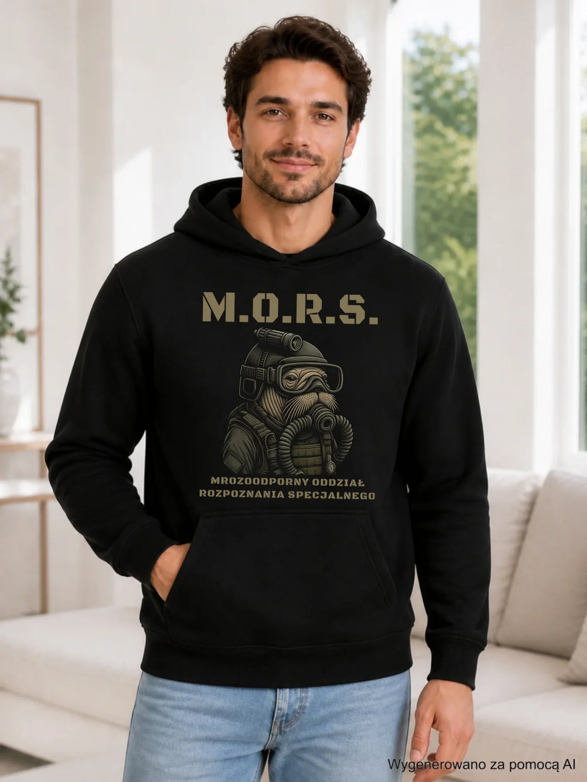 Bluza męska z kapturem - prezent dla morsa - M.O.R.S. Mrozoodporny Oddział Rozpoznania Specjalnego HM20