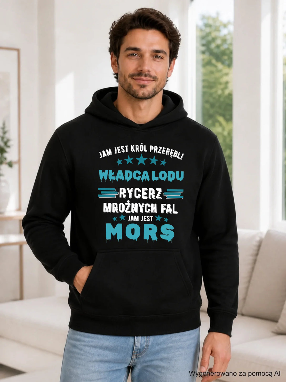 Bluza męska z kapturem - prezent dla morsa - Jam jest Król przerębli Jam jest mors HM13