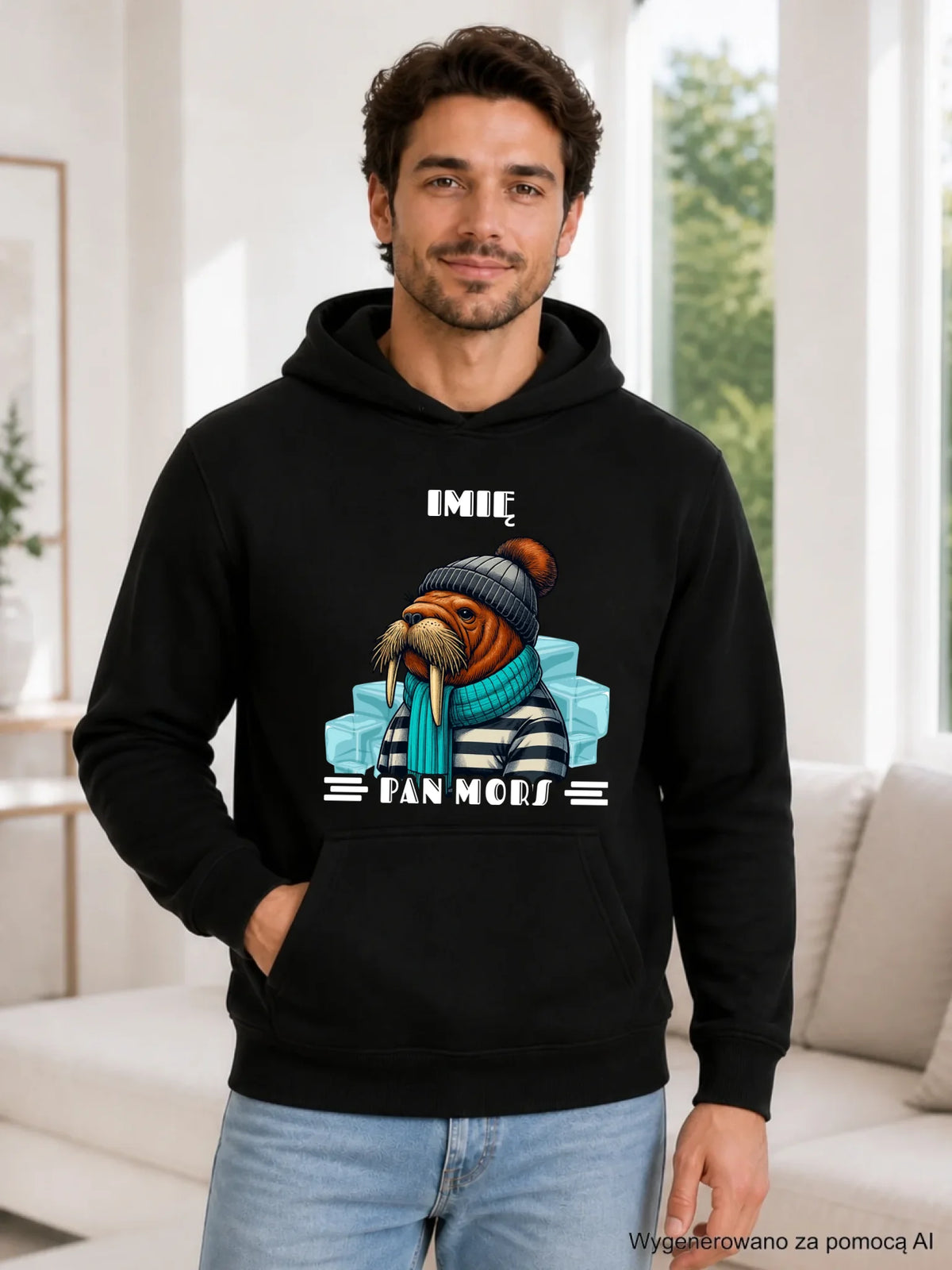 Bluza męska z kapturem - prezent dla morsa - Pan Mors - personalizowana HM15