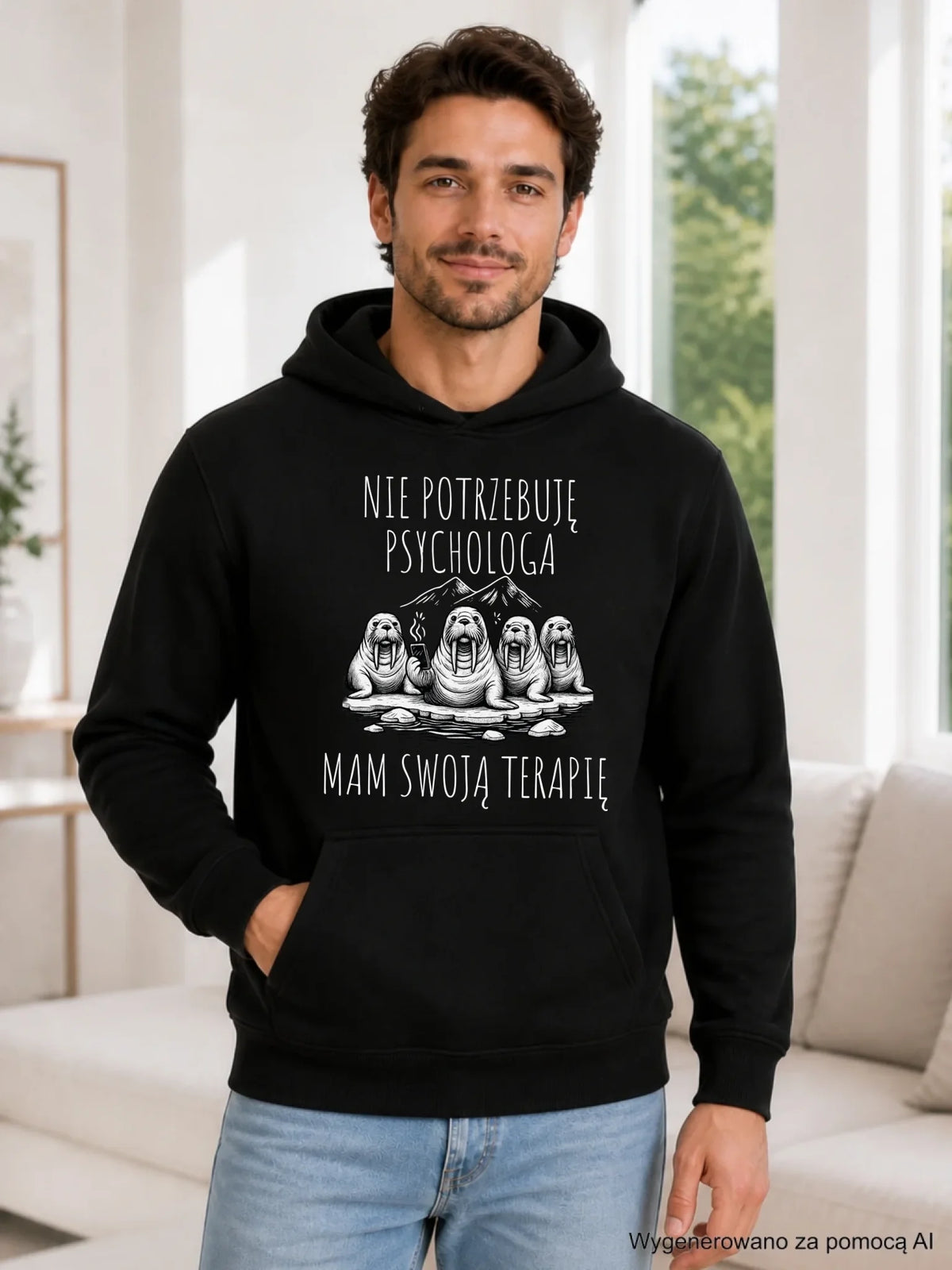 Bluza męska z kapturem - prezent dla morsa - Nie potrzebuję psychologa HM14