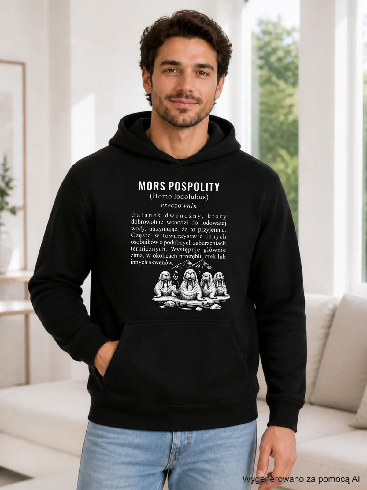 Bluza męska z kapturem - prezent dla morsa - Mors pospolity [Homo lodolubus] HM12