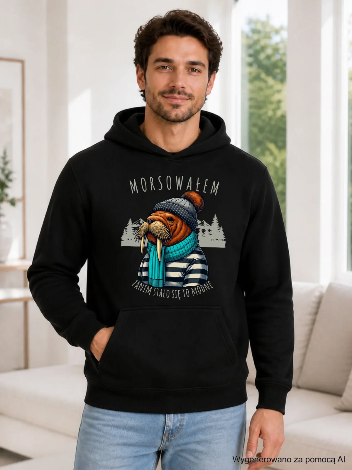 Bluza męska z kapturem - prezent dla morsa - Morsowałem zanim stało się to modne - Mors HM08