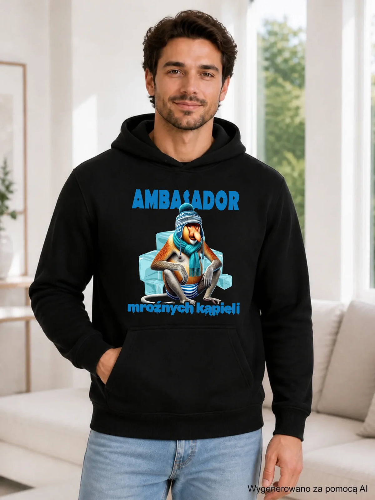 Bluza męska z kapturem - prezent dla morsa - Janusz Nosacz Mors - Ambasador mroźnych kąpieli HM03