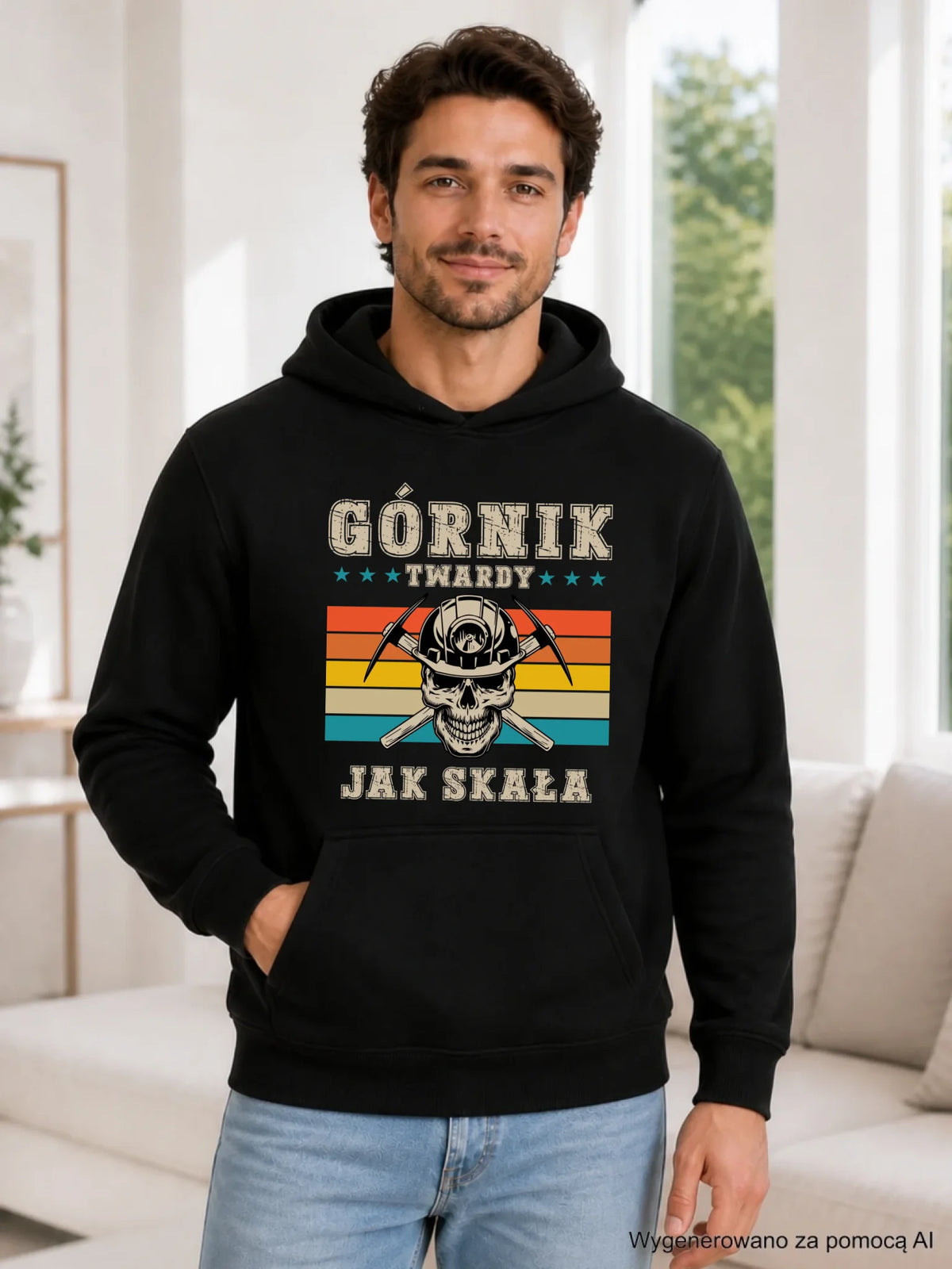 Bluza męska z kapturem - prezent dla górnika - Górnik twardy jak skała G21