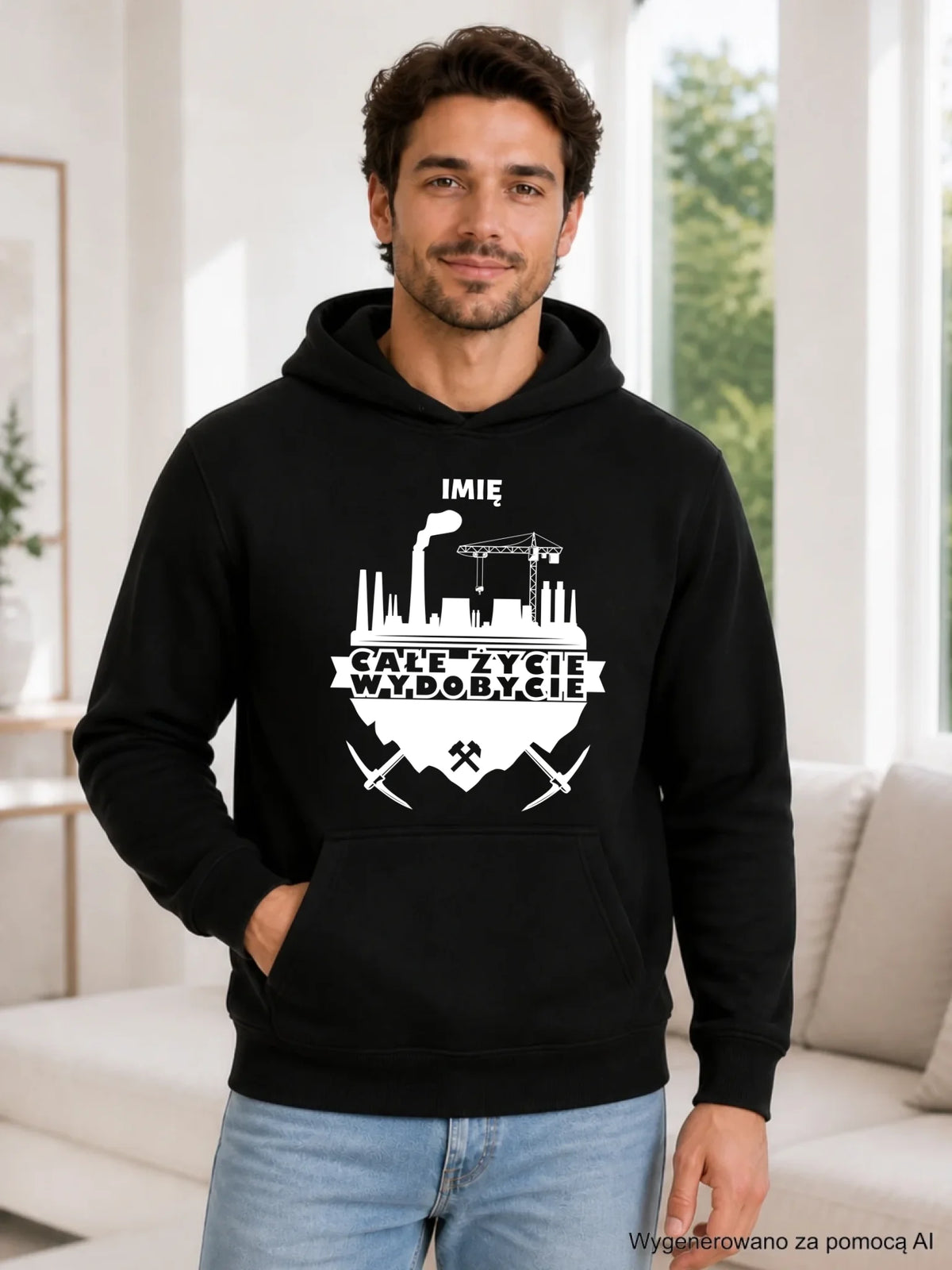 Bluza męska z kapturem - prezent dla górnika - Całe życie wydobycie - personalizowana G09
