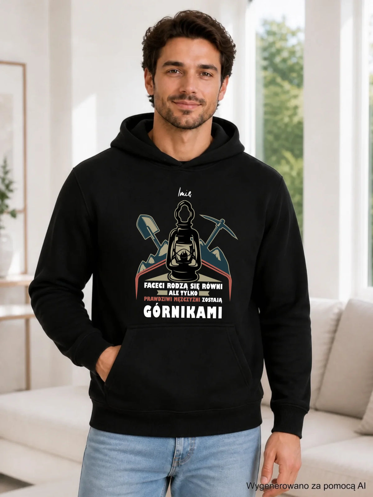 Bluza męska z kapturem - prezent dla górnika - Prawdziwi mężczyźni zostają górnikami - personalizowana G08