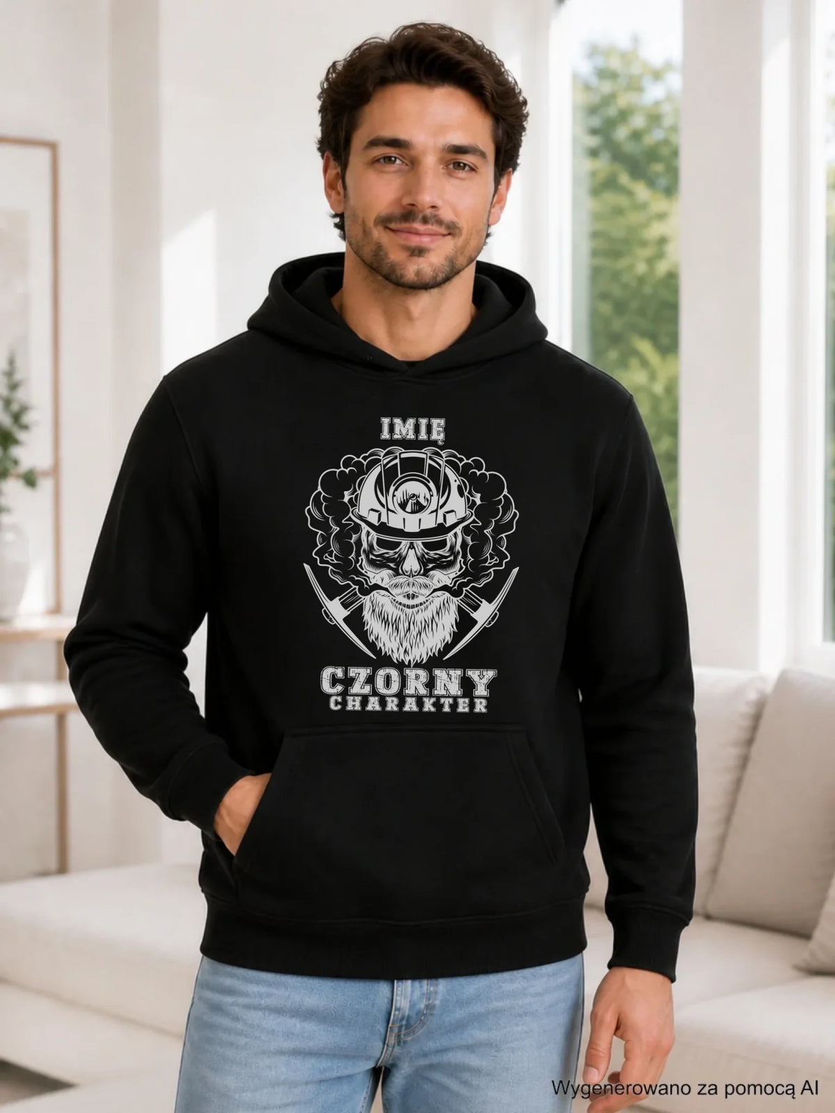 Bluza męska z kapturem - prezent dla górnika - Czorny charakter - personalizowana G06