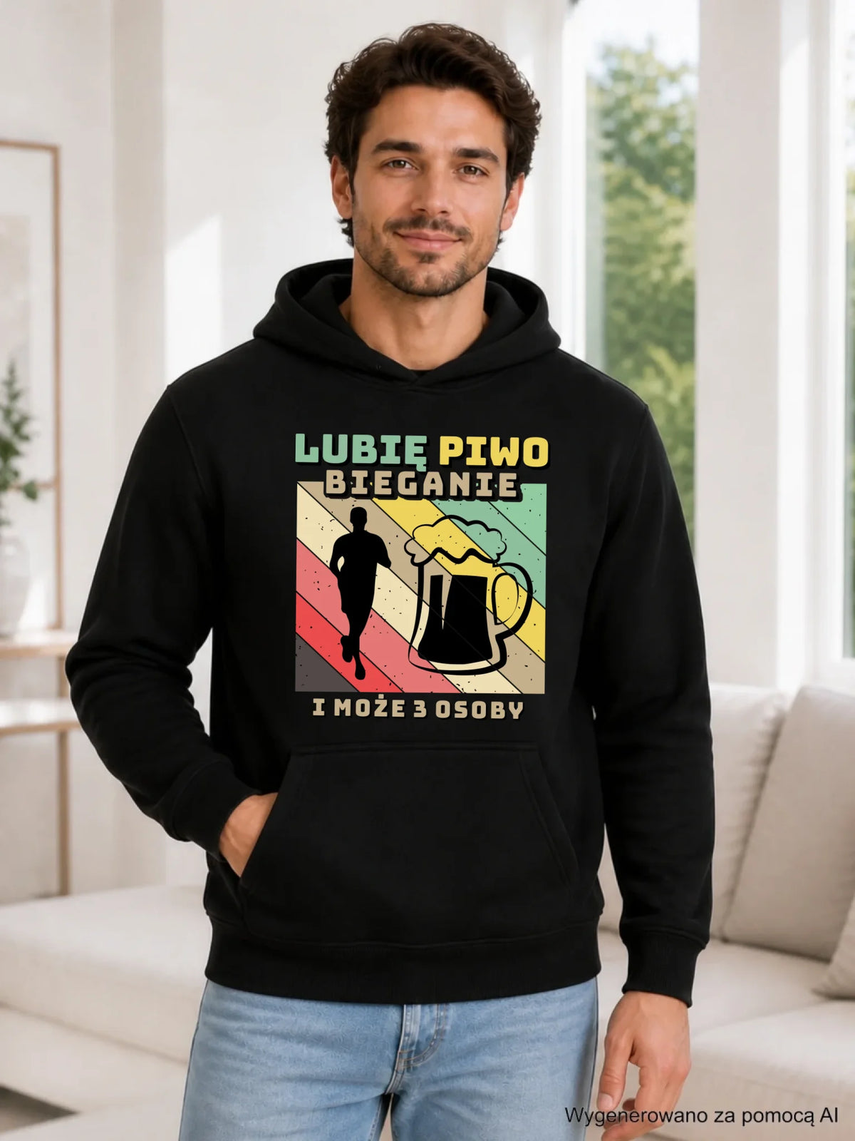 Bluza męska z kapturem dla biegacza - Lubię piwo bieganie HB01