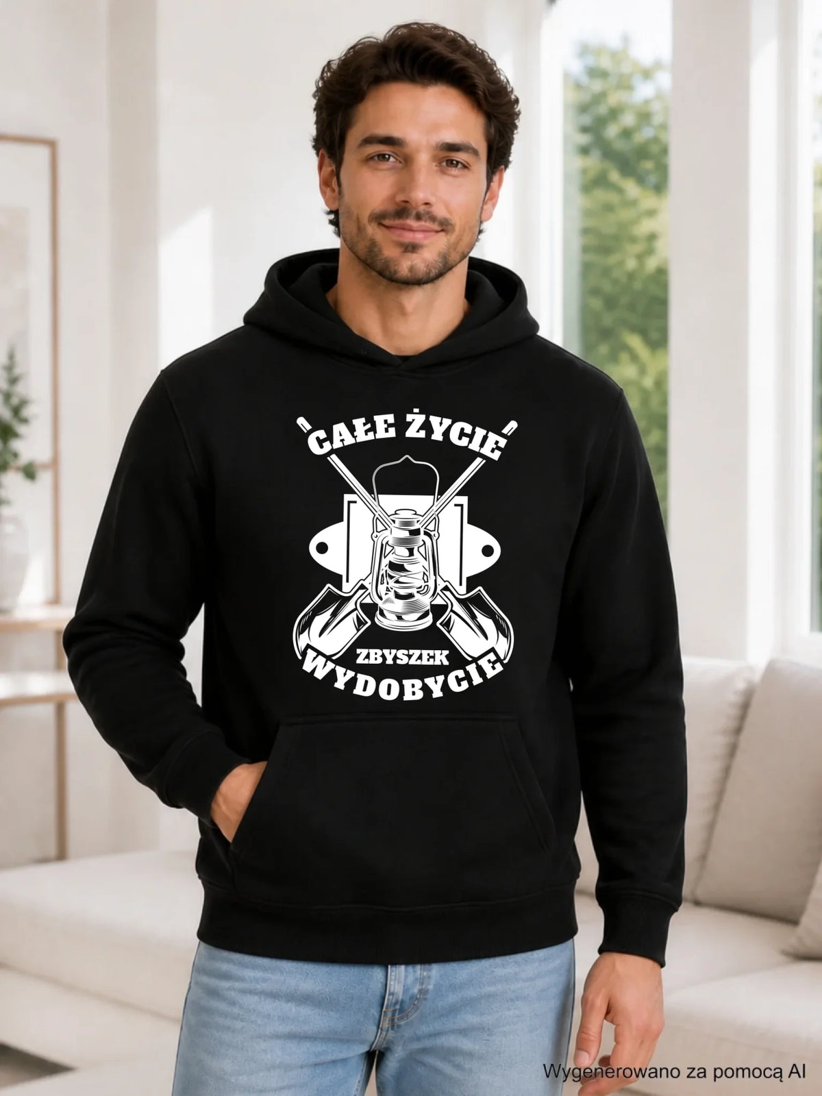 Bluza męska z kapturem - prezent dla górnika - Całe życie wydobycie - personalizowana G01