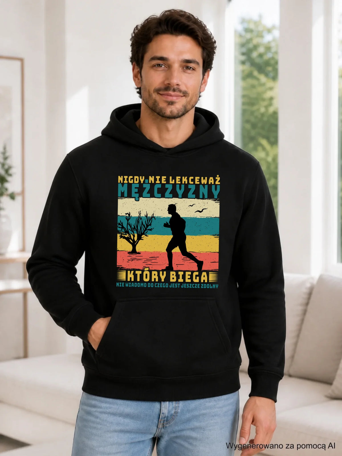 Bluza męska z kapturem dla biegacza - Nigdy nie lekceważ HB03