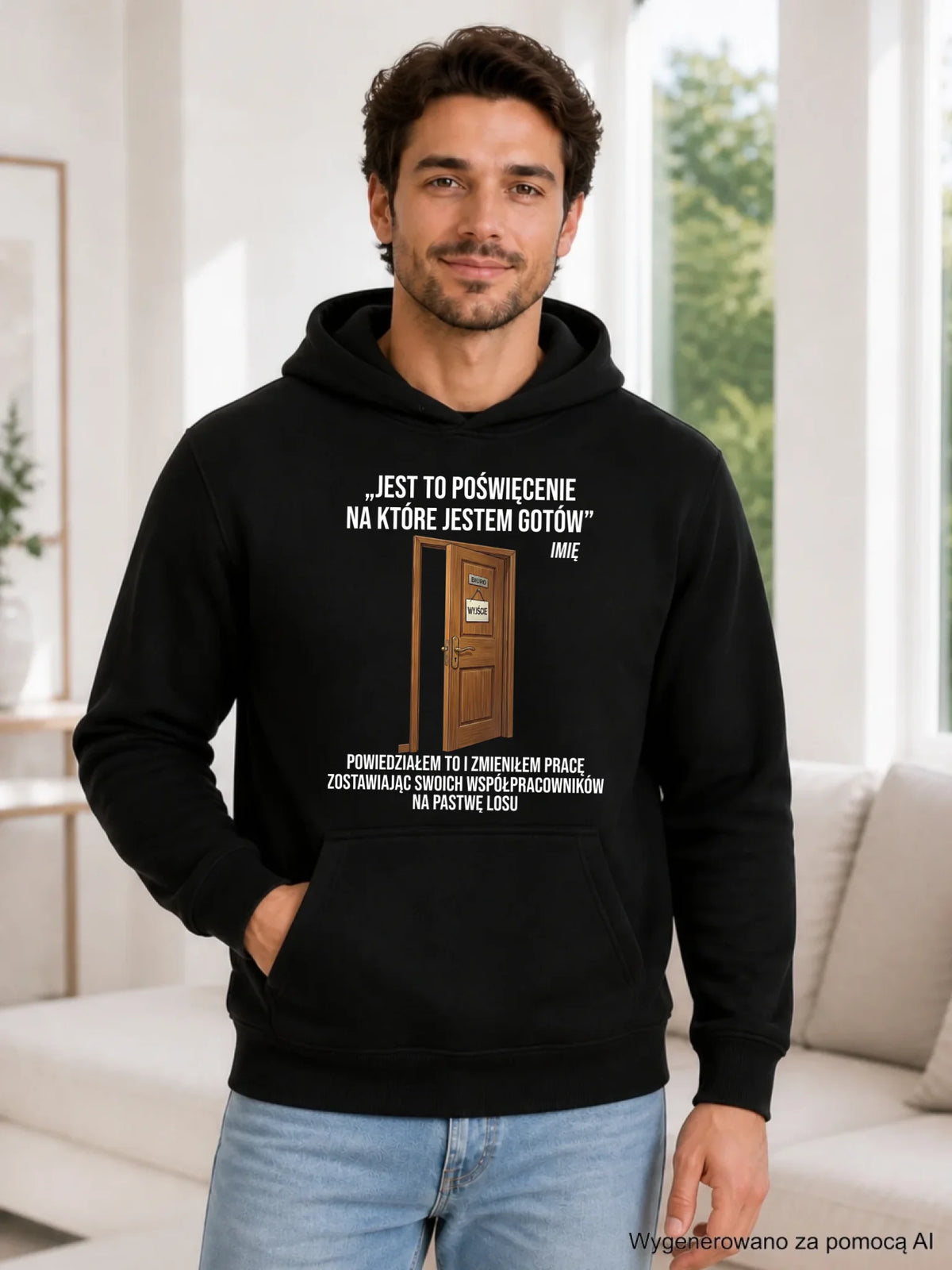 Bluza męska z kapturem na odejście z pracy - Poświęcenie, na które jestem gotów - personalizowana OP02