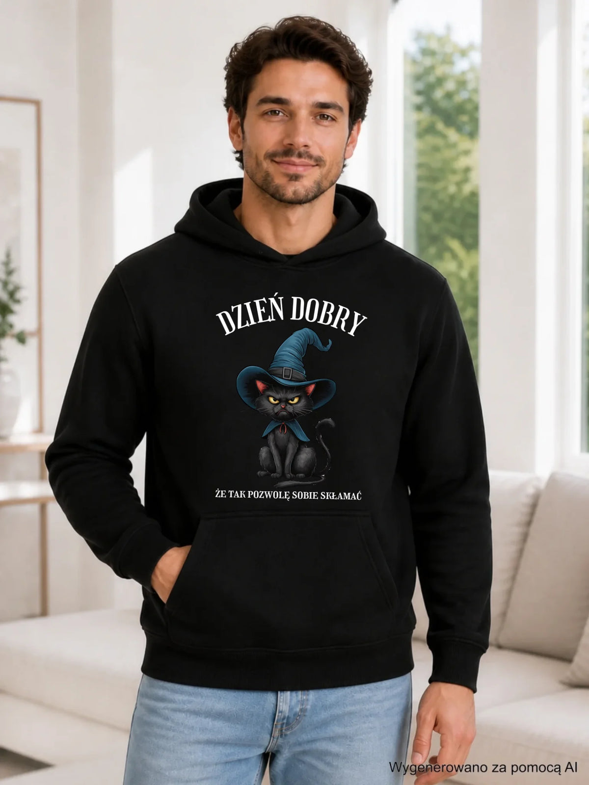 Bluza męska z kapturem halloweenowa - Dzień dobry, że tak pozwolę sobie skłamać HL27