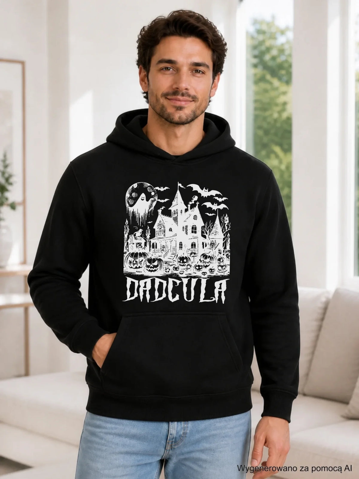 Bluza męska z kapturem na Halloween dla taty -  Upiorny dom - Dadcula HL19