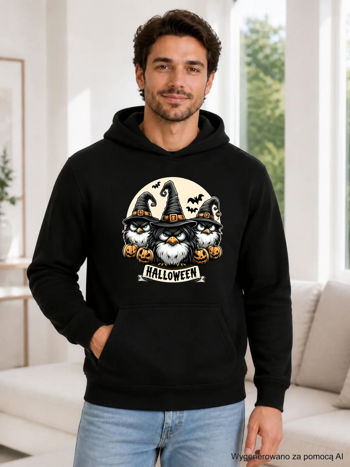 Bluza męska z kapturem na Halloween - Upiorne sowy wiedźmy HL15