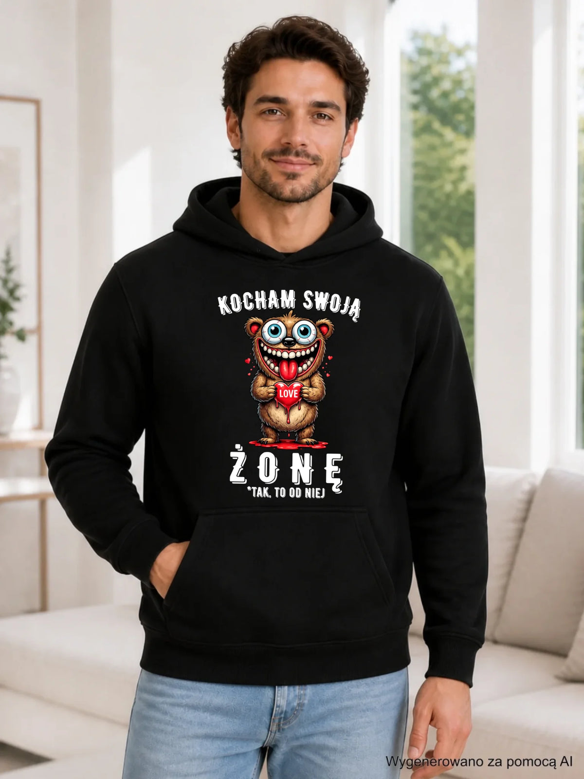 Bluza męska z kapturem dla męża - Kocham swoją żonę W23