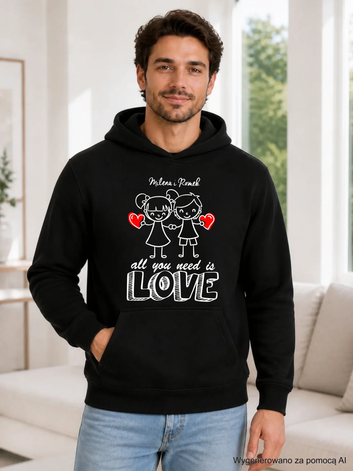 Bluza męska z kapturem dla par - All You need is love - personalizowana W13
