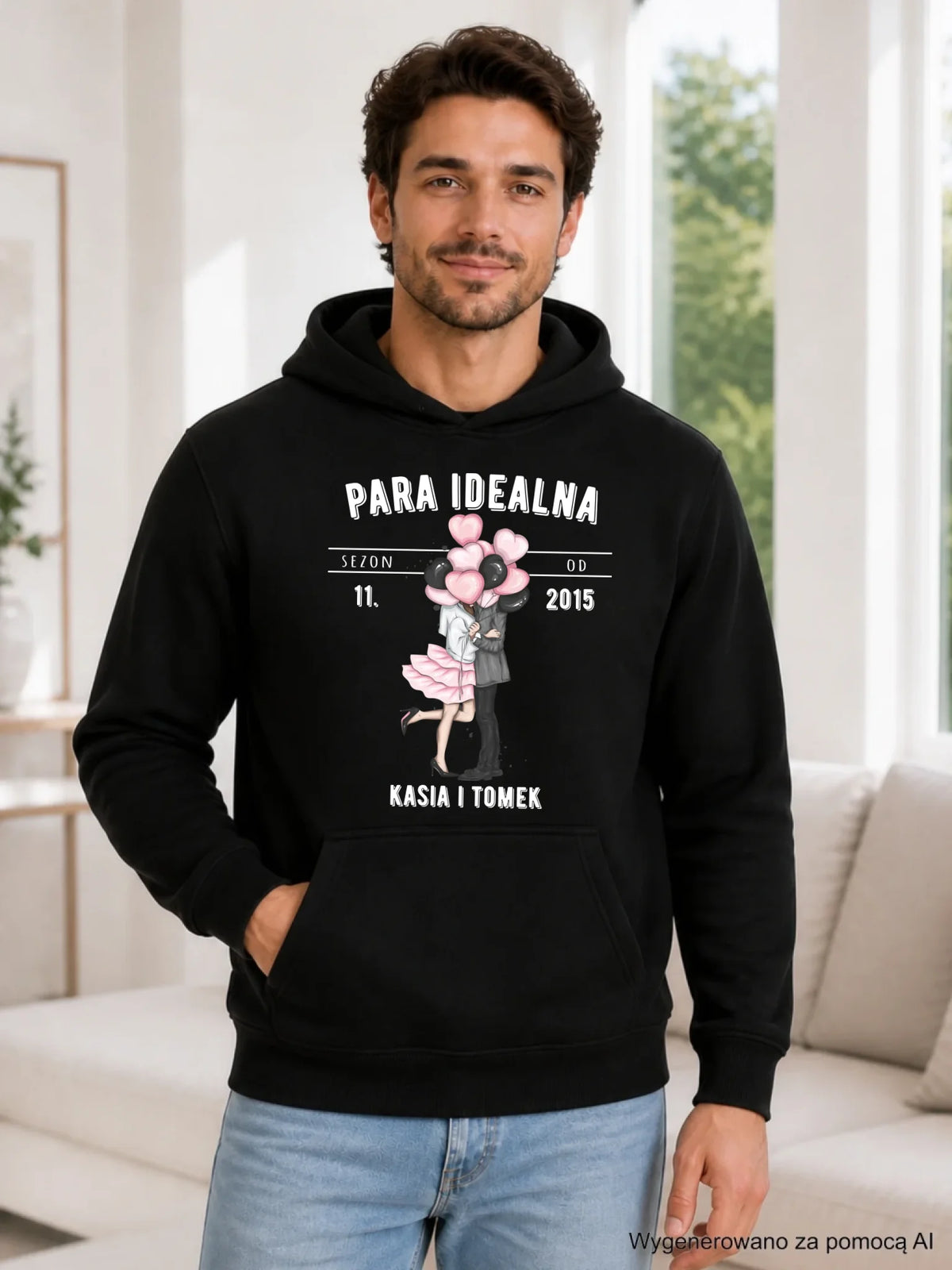 Bluza męska z kapturem dla par na rocznicę - Para idealna - personalizowana W11