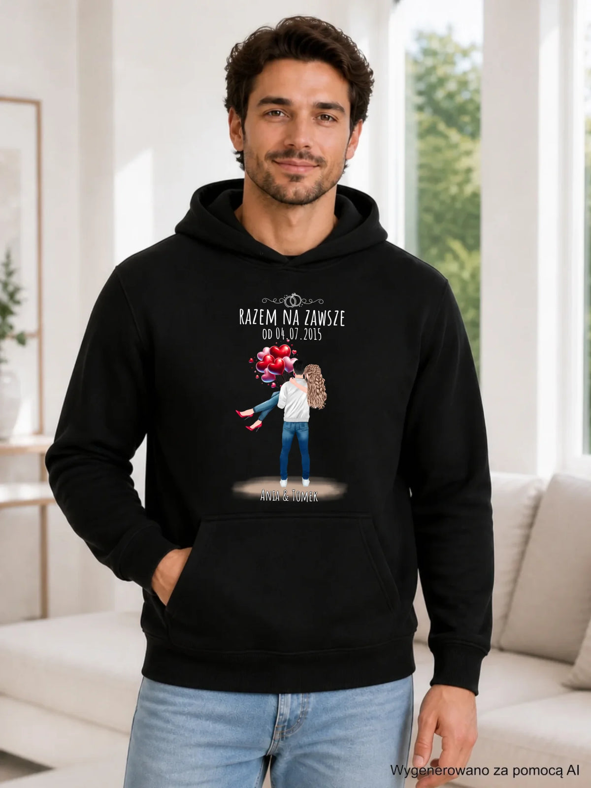 Bluza męska z kapturem dla par na rocznicę - Razem na zawsze - personalizowana W14