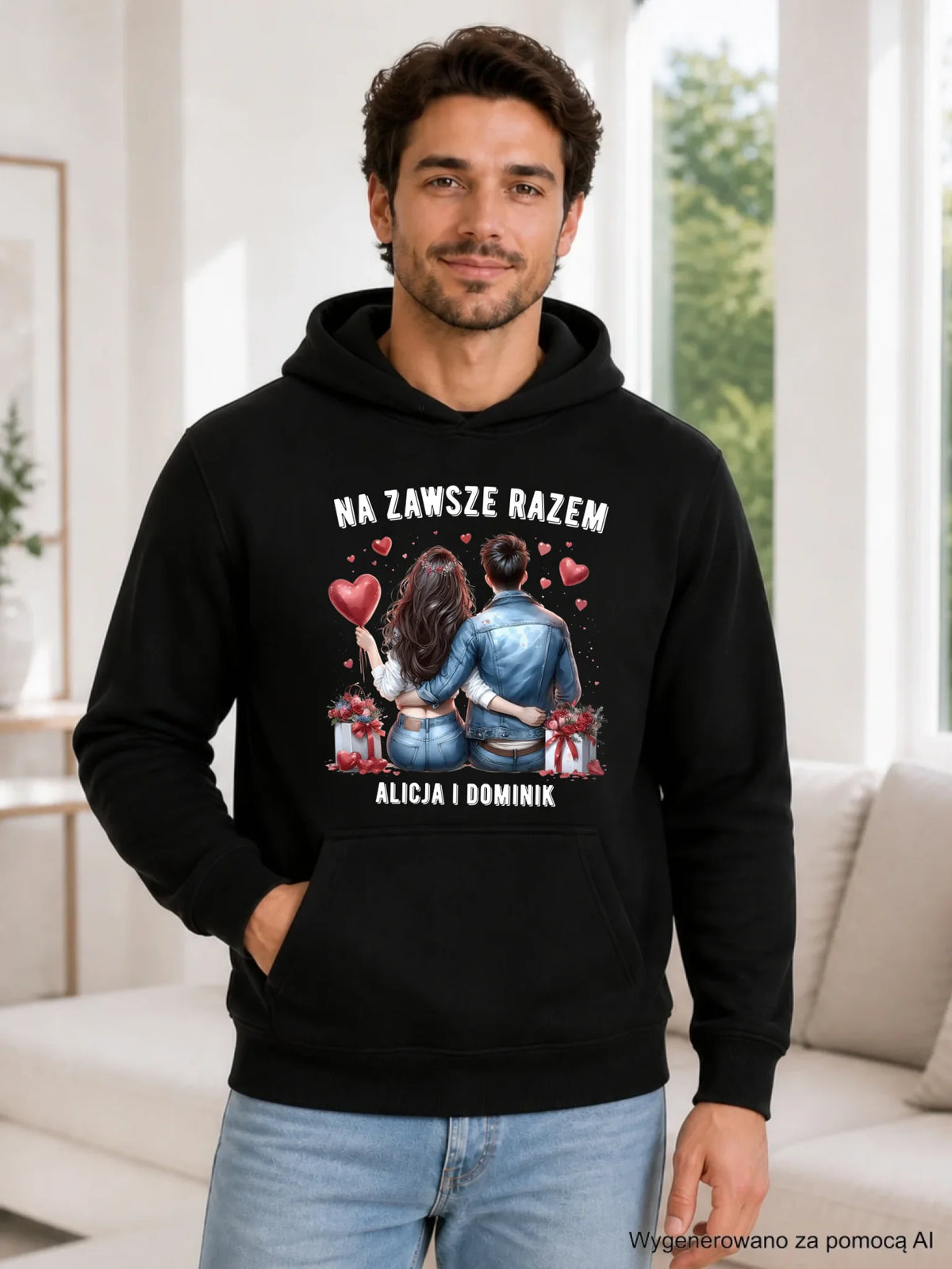 Bluza męska z kapturem dla par - Na zawsze razem - personalizowana W07