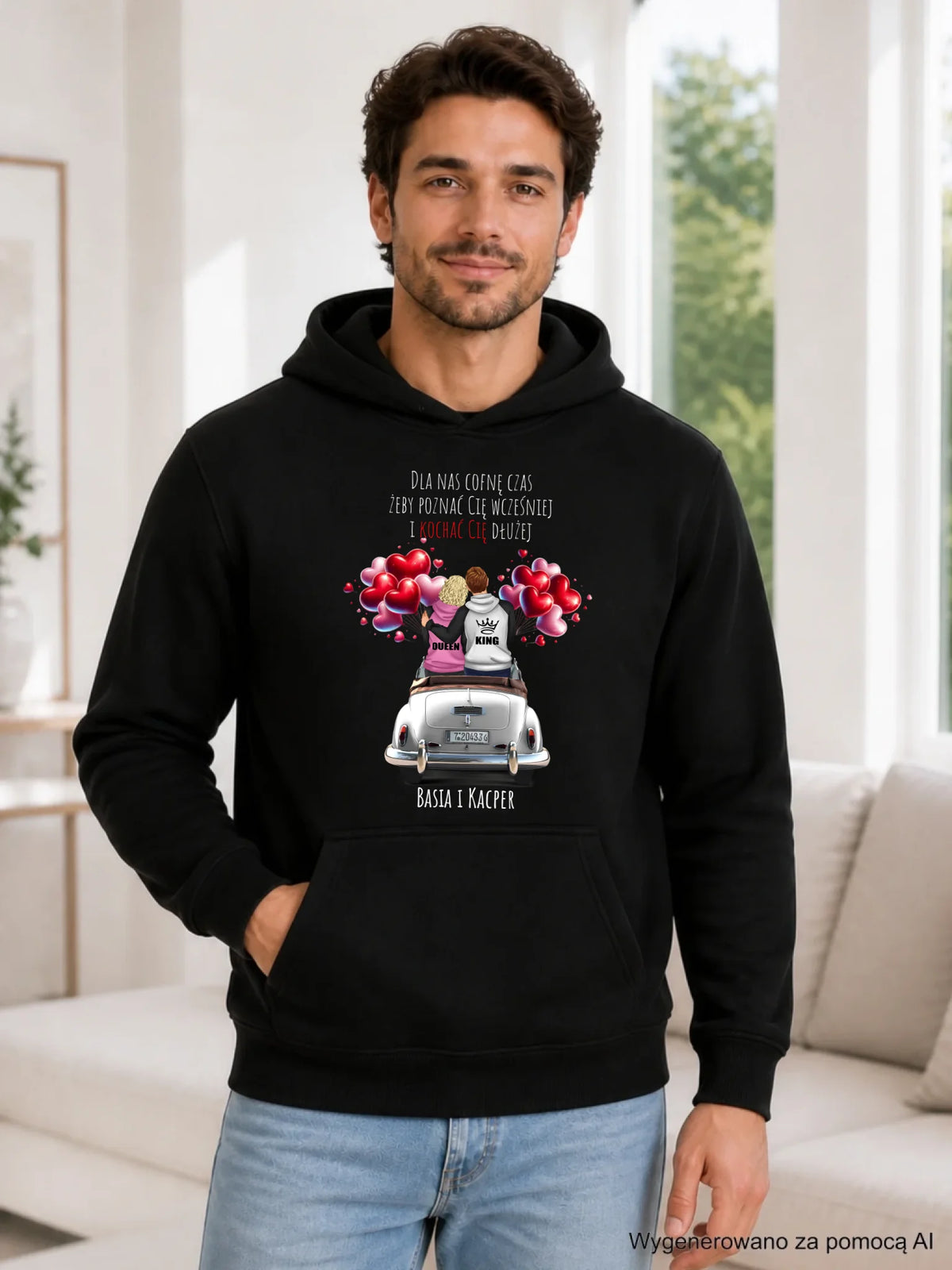 Bluza męska z kapturem dla par - Dla nas cofnę czas - personalizowana W08