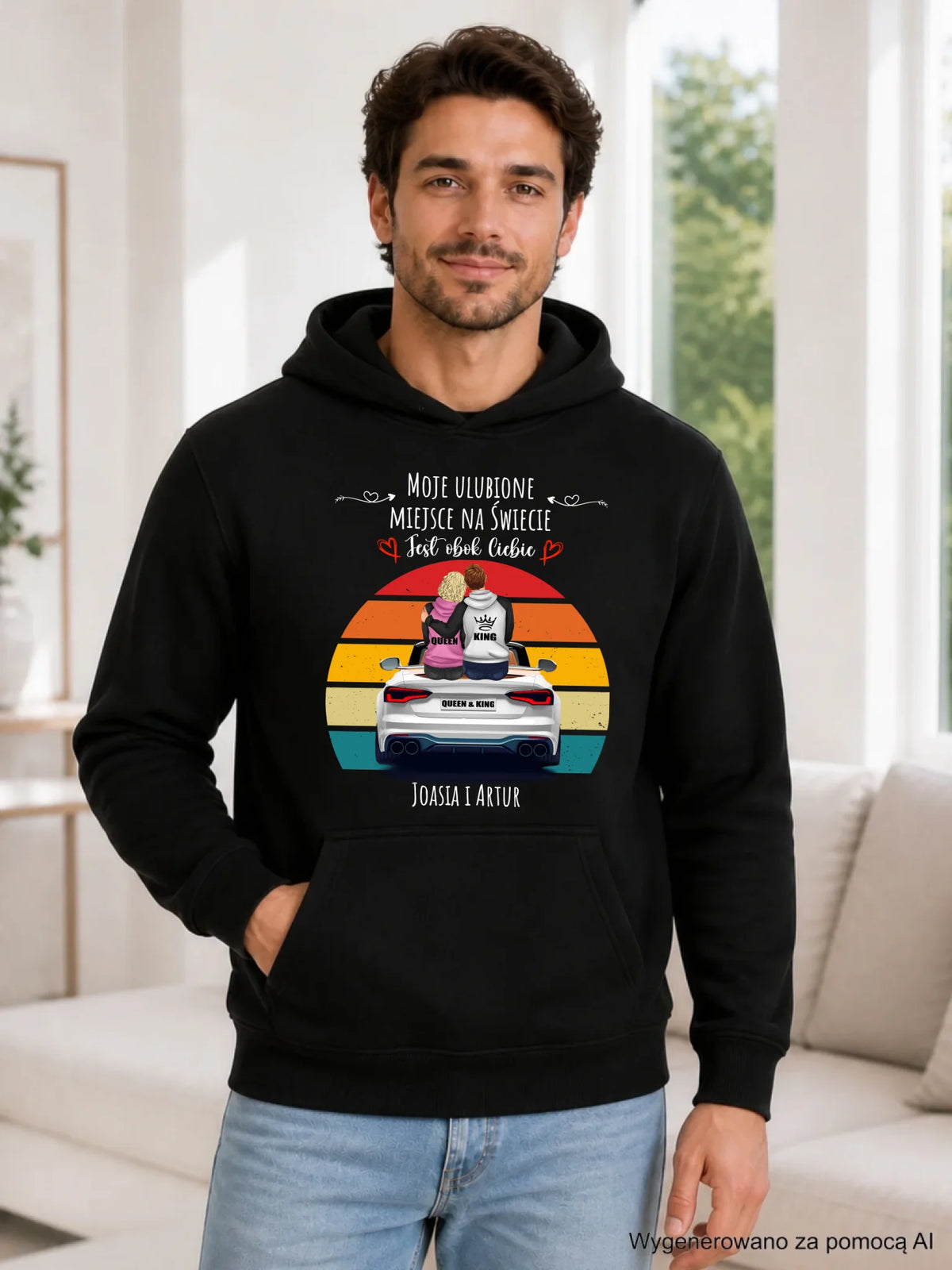 Bluza męska z kapturem dla par - Moje ulubione miejsce - personalizowana W06